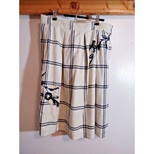 Vineet Bahl Women's XL White Black Plaid Skirt Anthro MSRP $158 Embroidered Art